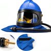 Sandblasting Helmet SHUNJIE Safe Air Feed with Hood and 5 Lenses Blue-2