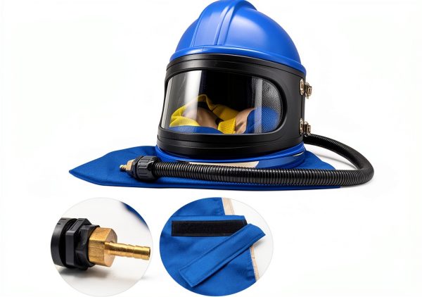 Sandblasting Helmet SHUNJIE Safe Air Feed with Hood and 5 Lenses Blue-2