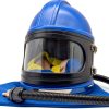 Sandblasting Helmet SHUNJIE Safe Air Feed with Hood and 5 Lenses Blue-1